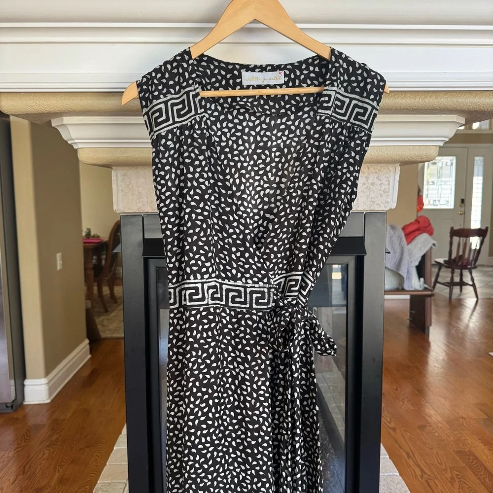 Natalie Martin Silk Wrap Danika Dress Black White print Size M - Picture 4 of 7